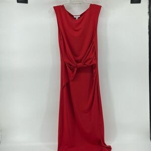 Halston Red Maxi Dress Sleeveless Ruched Tie‎ Front Cocktail Elegant Formal XS